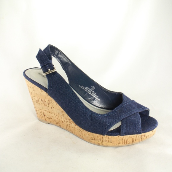 Maurices Shoes - MAURICES Danielle Blue Denim Slingback Wedges